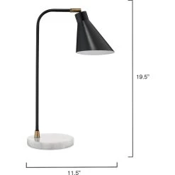 Chronicle 20 Inch 60.00 Watt Black / Antique Brass / White Marble Task Lamp Portable Light -Furnitur Jamie Young 1chro tlbk 5