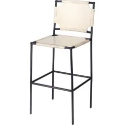Asher 42 Inch Off-White Leather & Black Metal Bar Stool