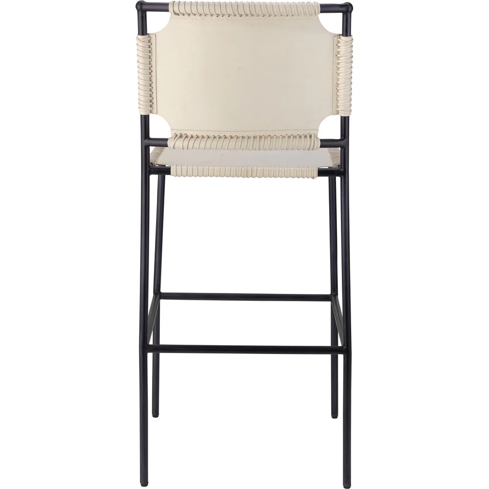 Asher 42 Inch Off-White Leather & Black Metal Bar Stool 2 Asher 42 Inch Off-White Leather & Black Metal Bar Stool - Image 2