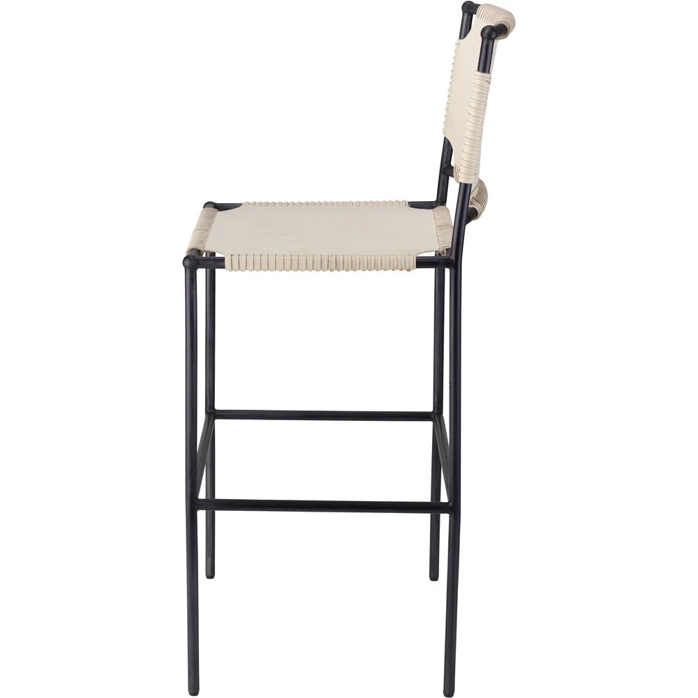 Asher 42 Inch Off-White Leather & Black Metal Bar Stool 3 Asher 42 Inch Off-White Leather & Black Metal Bar Stool - Image 3