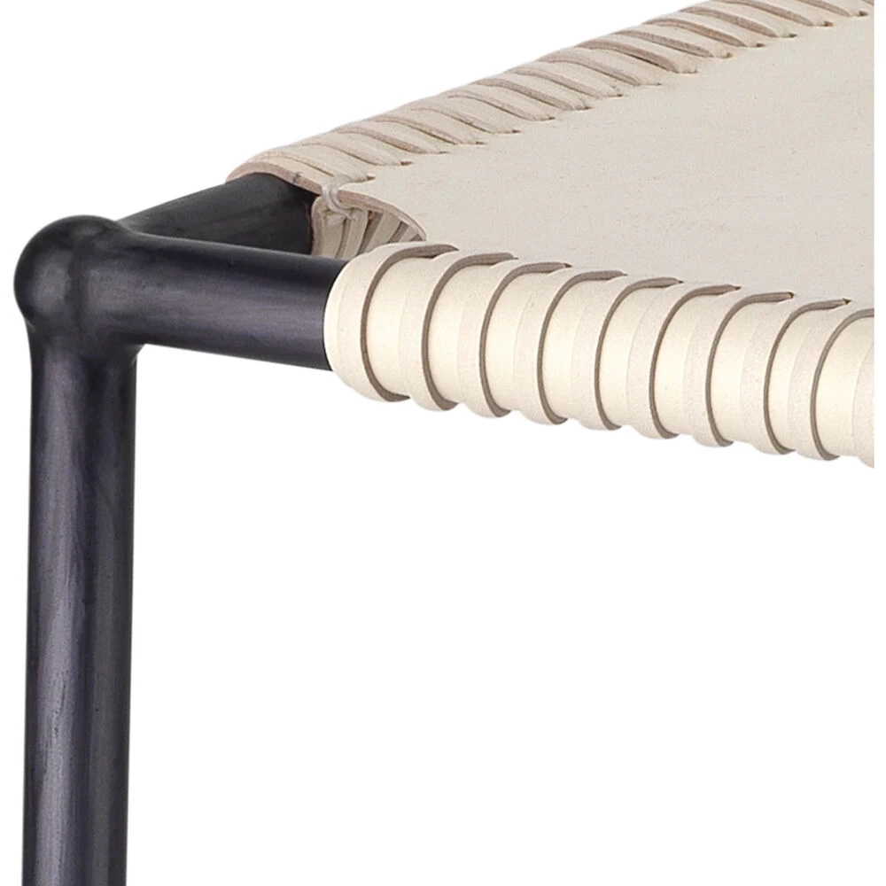 Asher 42 Inch Off-White Leather & Black Metal Bar Stool 4 Asher 42 Inch Off-White Leather & Black Metal Bar Stool - Image 4