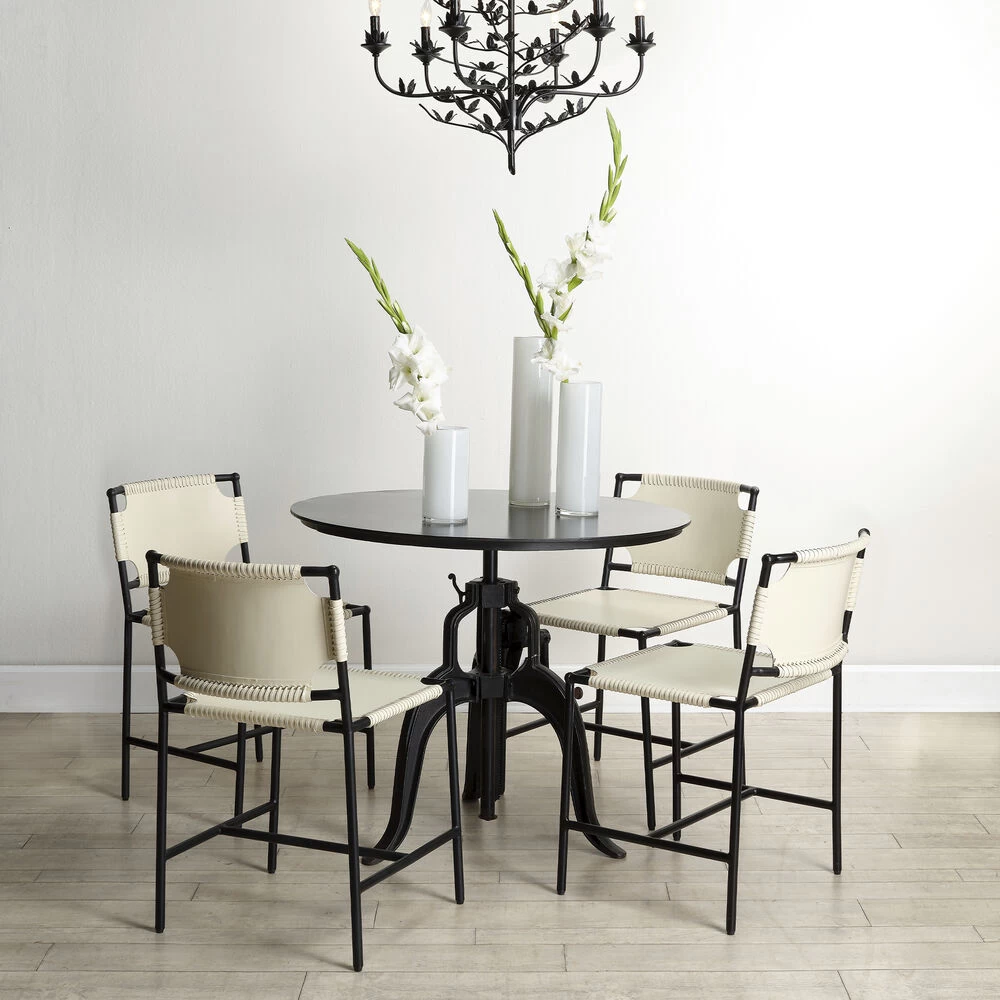 Asher Off White Leather & Black Forged Iron Dining Chair 2 Asher Off White Leather & Black Forged Iron Dining Chair - Image 2