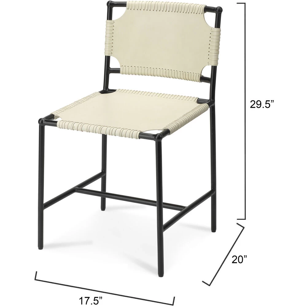 Asher Off White Leather & Black Forged Iron Dining Chair 3 Asher Off White Leather & Black Forged Iron Dining Chair - Image 3