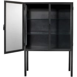 Chauncey Wide Black Iron & Clear Glass Curio Bar Cabinet -Furnitur Jamie Young 20chau cabbk 4