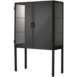 Chauncey Wide Black Iron & Clear Glass Curio Bar Cabinet -Furnitur Jamie Young 20chau cabbk 5