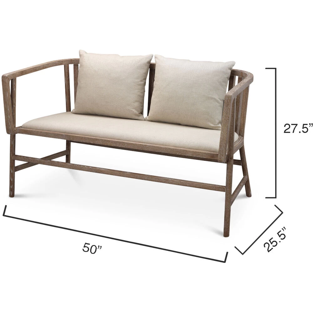 Grayson Off White Linen & Grey Washed Wood Settee 3 Grayson Off White Linen & Grey Washed Wood Settee - Image 3