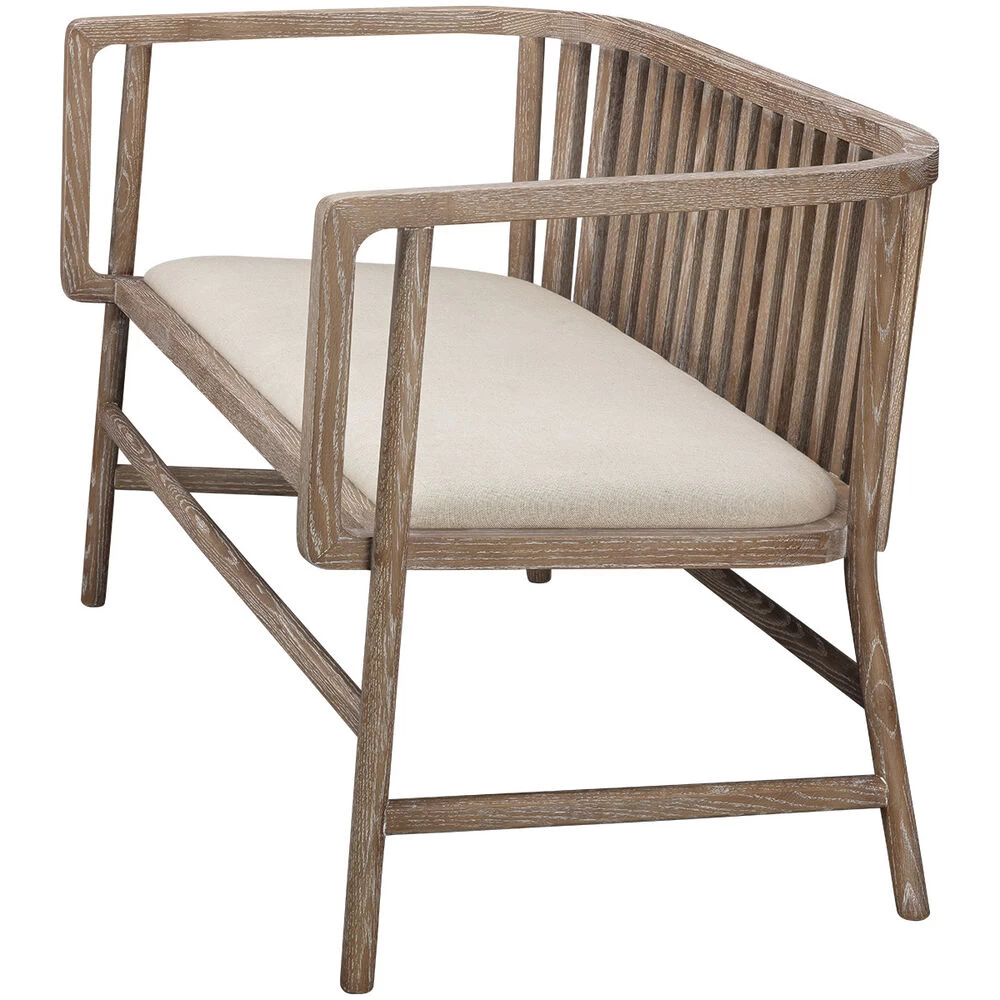 Grayson Off White Linen & Grey Washed Wood Settee 6 Grayson Off White Linen & Grey Washed Wood Settee - Image 6