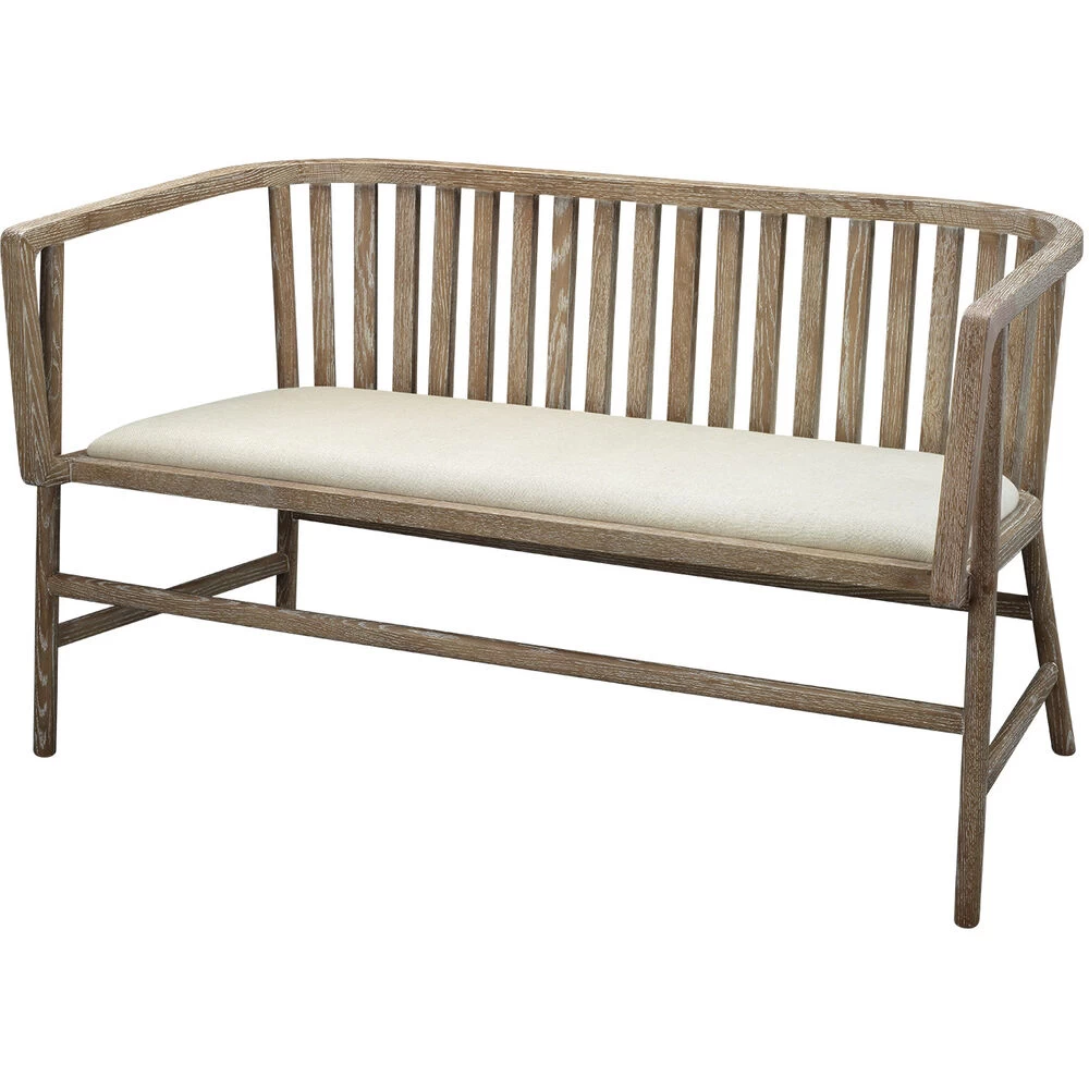 Grayson Off White Linen & Grey Washed Wood Settee 8 Grayson Off White Linen & Grey Washed Wood Settee - Image 8