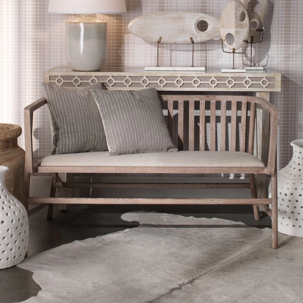 Grayson Off White Linen & Grey Washed Wood Settee 9 Grayson Off White Linen & Grey Washed Wood Settee - Image 9