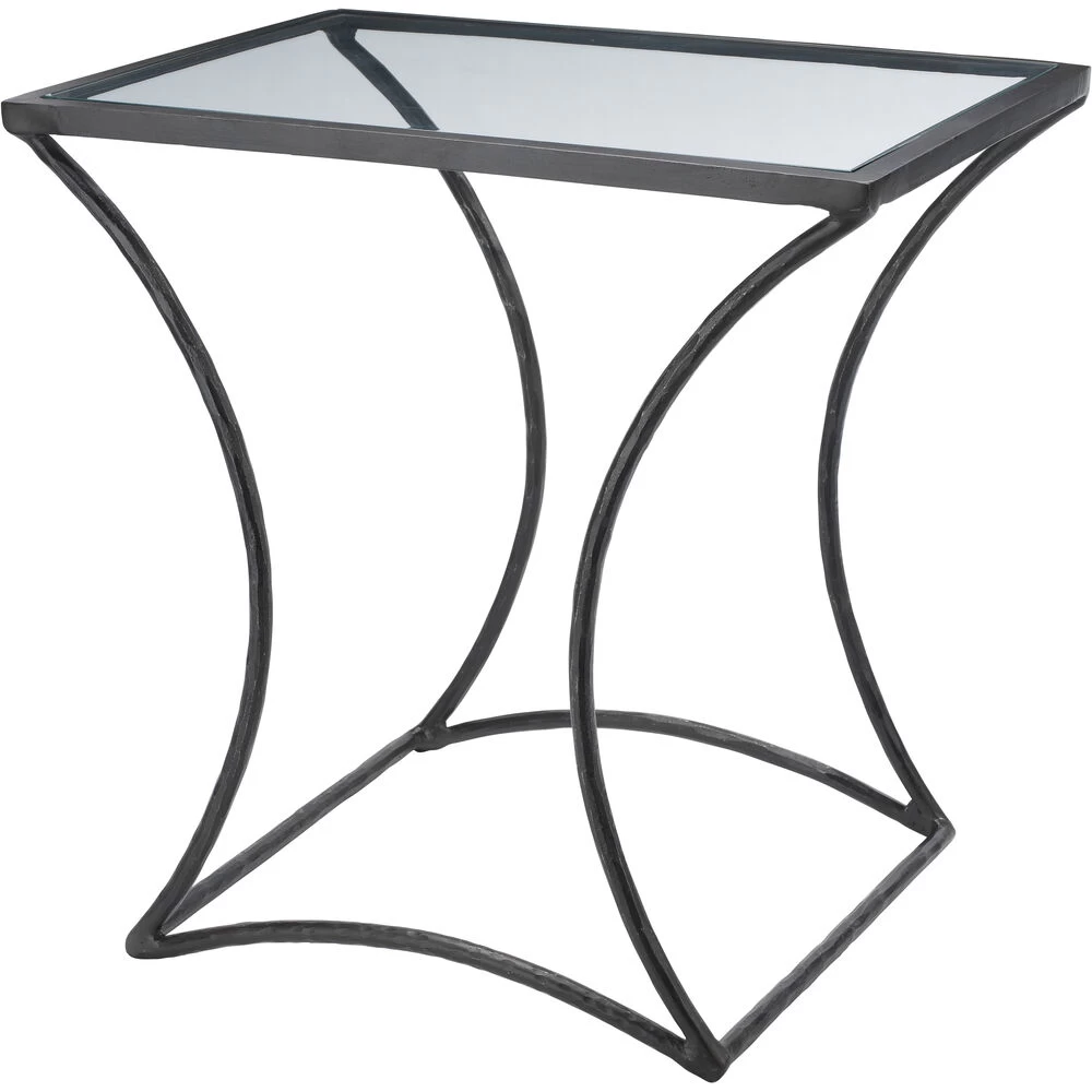 Kai 24 X 24 Inch Black Forged Iron W/ Clear Tempered Glass Top Side Table 1 Kai 24 X 24 Inch Black Forged Iron W/ Clear Tempered Glass Top Side Table