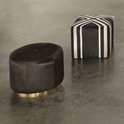 Nantucket Criss Cross 16 Inch Espresso Hide W/ White Hide Stripes Ottoman -Furnitur Jamie Young 20nant otes 3