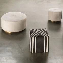 Nantucket Criss Cross 16 Inch Espresso Hide W/ White Hide Stripes Ottoman -Furnitur Jamie Young 20nant otes 4