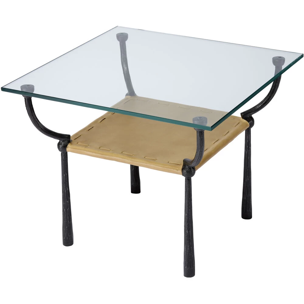 Renzo 25 X 20 Inch Black And Cashew Leather Side Table 1 Renzo 25 X 20 Inch Black And Cashew Leather Side Table