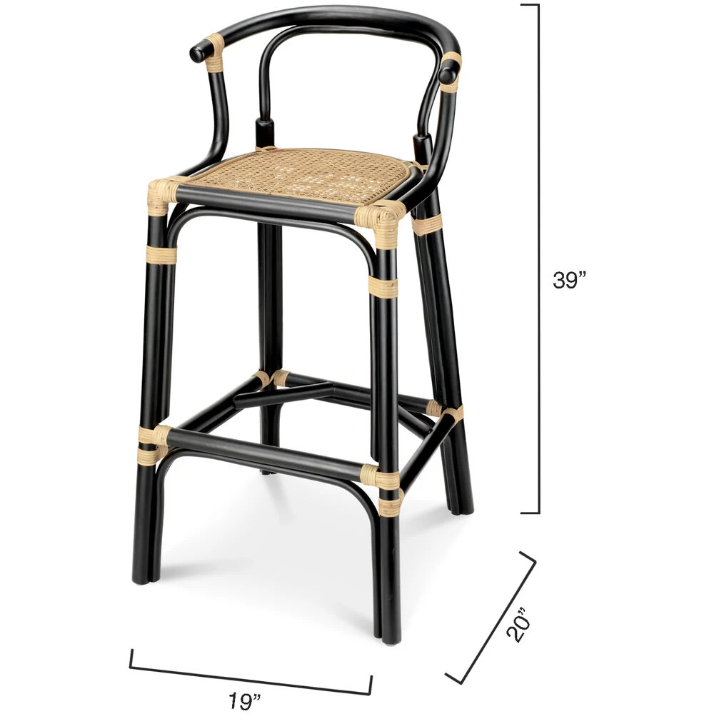 Saltwater 39 Inch Black & Natural Rattan Barstool 3 Saltwater 39 Inch Black & Natural Rattan Barstool - Image 3