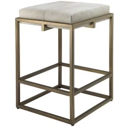 Shelby 27 Inch White Hide & Antique Brass Counter Stool