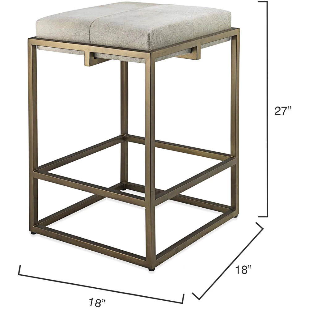 Shelby 27 Inch White Hide & Antique Brass Counter Stool 3 Shelby 27 Inch White Hide & Antique Brass Counter Stool - Image 3