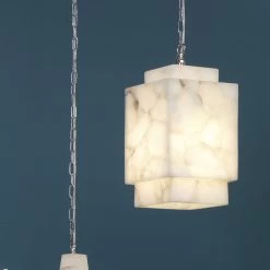 Borealis 1 Light 9 Inch Alabaster Pendant Ceiling Light, Cube -Furnitur Jamie Young 5borcub pewh 1