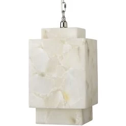 Borealis 1 Light 9 Inch Alabaster Pendant Ceiling Light, Cube -Furnitur Jamie Young 5borcub pewh 10