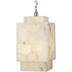 Borealis 1 Light 9 Inch Alabaster Pendant Ceiling Light, Cube -Furnitur Jamie Young 5borcub pewh 2