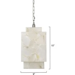 Borealis 1 Light 9 Inch Alabaster Pendant Ceiling Light, Cube -Furnitur Jamie Young 5borcub pewh 8