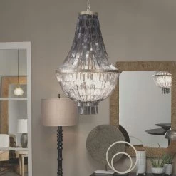 Capsize 5 Light 20 Inch Black Mother Of Pearl And Champagne Leaf Metal Chandelier Ceiling Light -Furnitur Jamie Young 5caps chbk 8