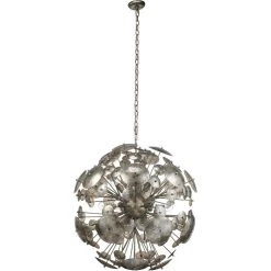 Constellation Round 12 Light 30 Inch Antique Mercury Glass & Champagne Leaf Chandelier Ceiling Light