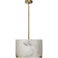 Elancourt 3 Light 17 Inch White Faux Alabaster & Antique Brass Pendant Ceiling Light