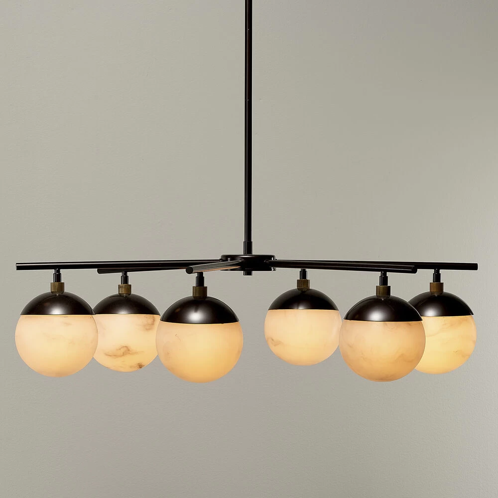 Metro 6 Light 40 Inch Faux White Alabaster And Oil Rubbed Bronze Chandelier Ceiling Light, Antique Brass Accents 4 Metro 6 Light 40 Inch Faux White Alabaster And Oil Rubbed Bronze Chandelier Ceiling Light, Antique Brass Accents - Image 4