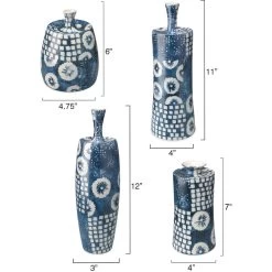 Block Print 12 X 4.75 Inch Vases, Set Of 4 -Furnitur Jamie Young 7bloc vabl 2