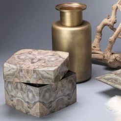 Ink Blot Curved 8 X 8 Inch Grey & Cream Lacquer Box -Furnitur Jamie Young 7ink cubxgr 17