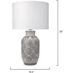 Beatrice 28 Inch 150.00 Watt Grey Patterned Ceramic Table Lamp Portable Light -Furnitur Jamie Young 9beatgrd131c 5