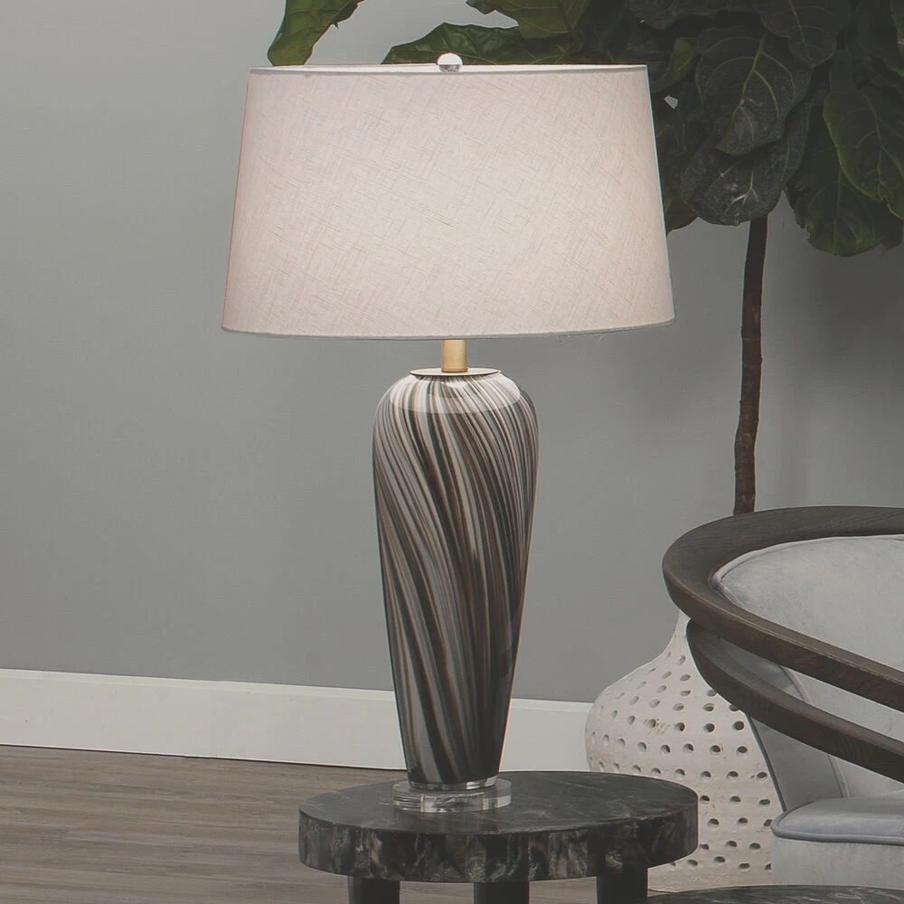 Bridgette 31 Inch 150.00 Watt Grey And Black Swirl Glass Table Lamp Portable Light 2 Bridgette 31 Inch 150.00 Watt Grey And Black Swirl Glass Table Lamp Portable Light - Image 2