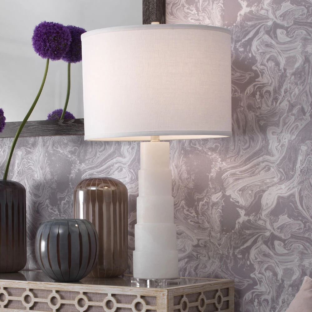 Caspian 28 Inch 150.00 Watt White Alabaster Table Lamp Portable Light 4 Caspian 28 Inch 150.00 Watt White Alabaster Table Lamp Portable Light - Image 4