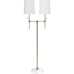 Minerva 52 Inch 40.00 Watt Antique Brass & White Marble Twin Shade Floor Lamp Portable Light