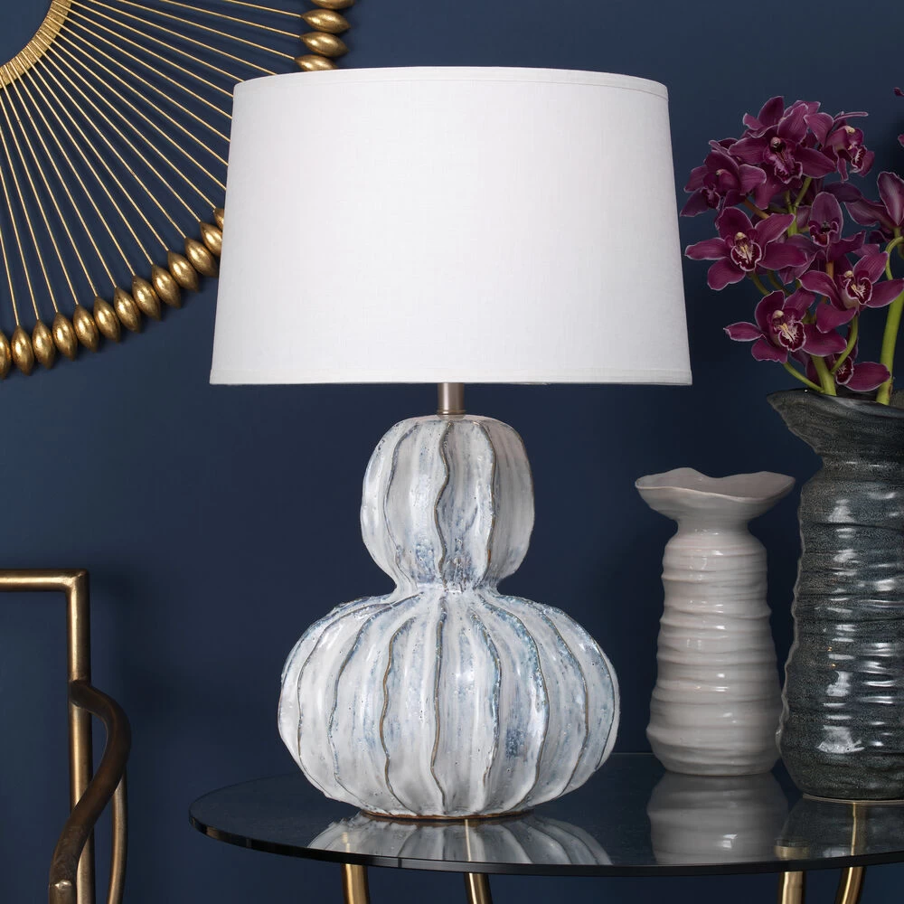 Oceane Gourd 27 Inch 150.00 Watt White Ceramic Table Lamp Portable Light 2 Oceane Gourd 27 Inch 150.00 Watt White Ceramic Table Lamp Portable Light - Image 2